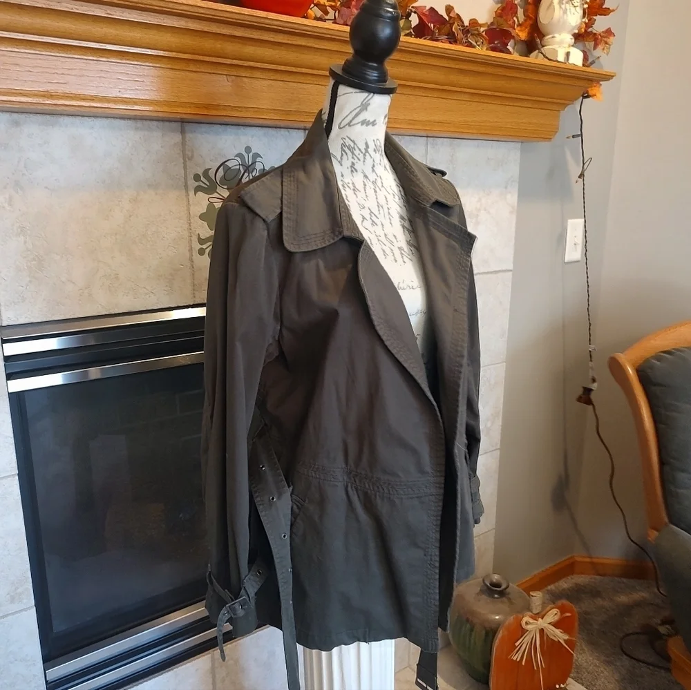 Coldwater Creek Coat Jacket Olive Green Size 12 Trench Utility Belt